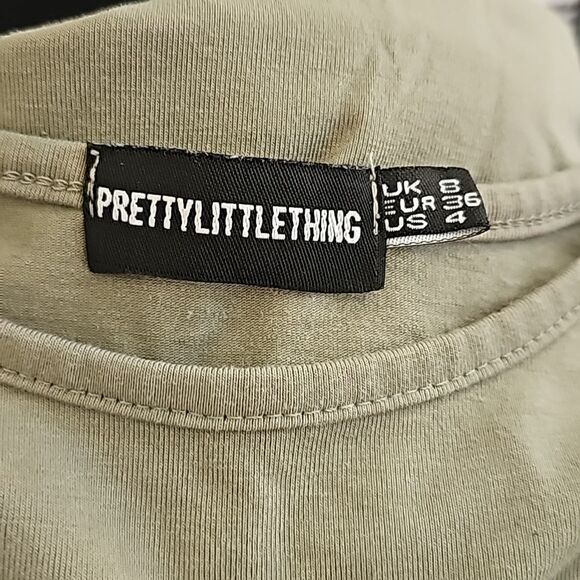 Pretty Little Thing Army Green Thong Short Sleeve Bodysuit Size 4 - Picture 6 of 8